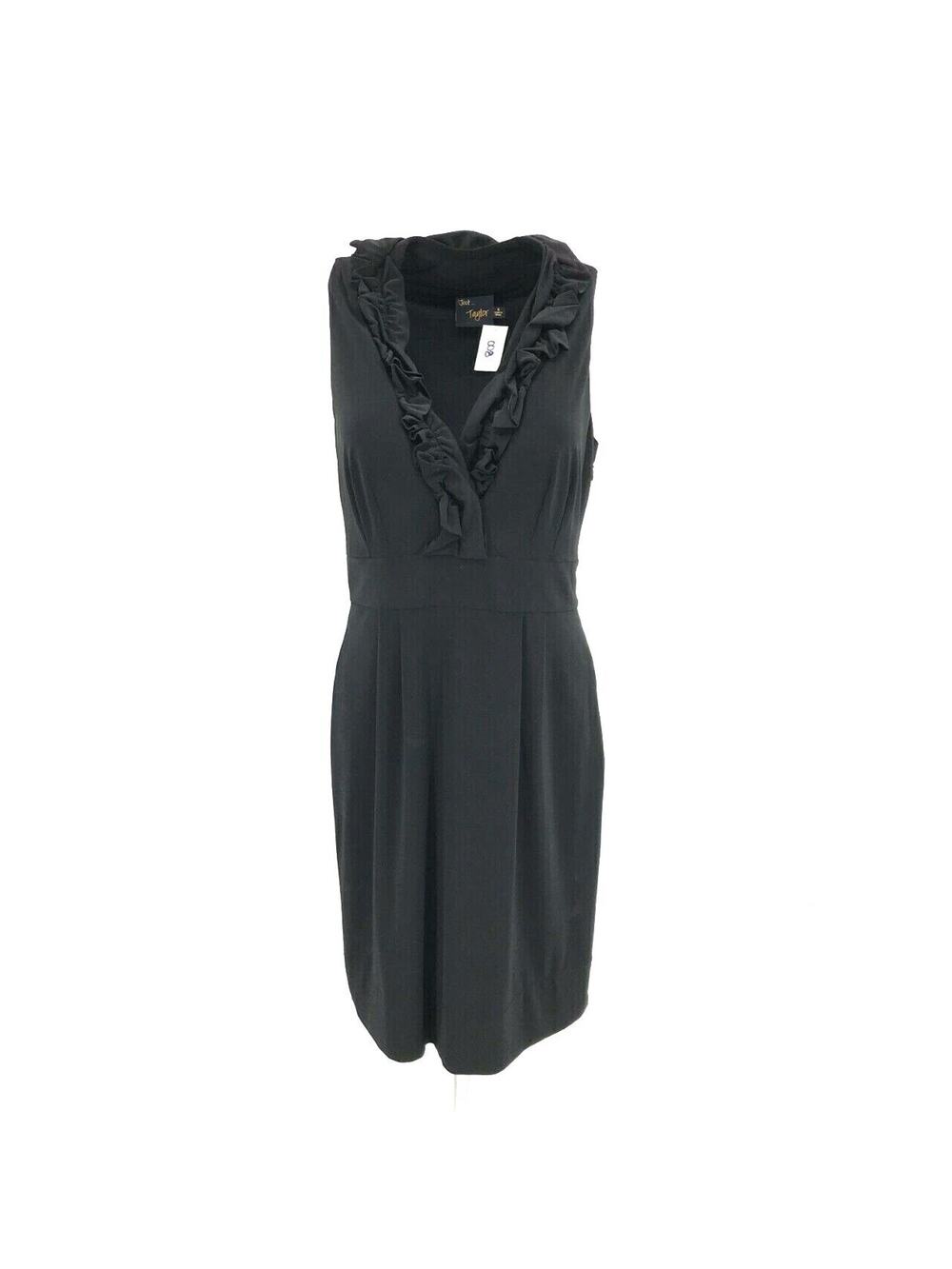 Just...Taylor Women's Sleeveless V Neck Ruffle Knit Dress Sz 6 Black Stretch